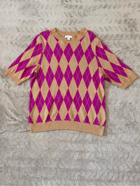 Charter Club Sweaters - Charter Club Short Sleeve Business Casual Preppy Argyle Knit Sweater Top Size L